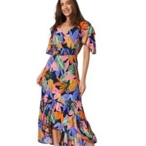 Abel The Label ATL Tropical Leaf Hi-Low Midi Leonard Dress | Anthropologie
